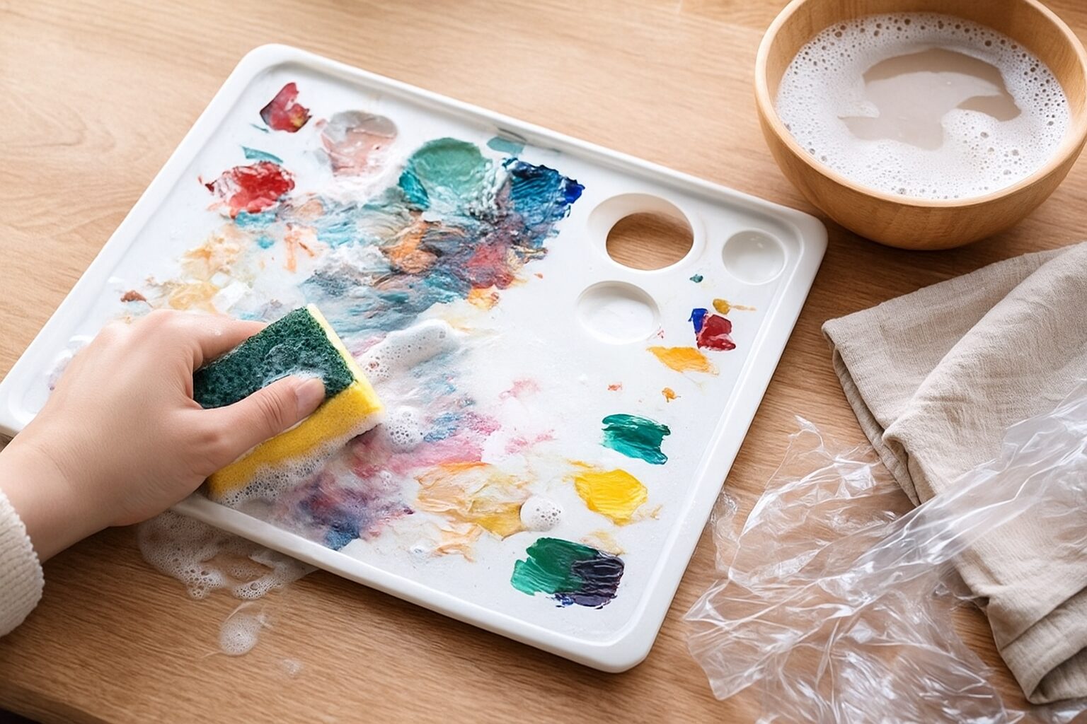 パレット掃除が驚くほどラクに！固まったアクリル絵の具を家にあるもので落とす完全ガイド